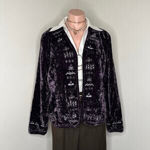 Chicos Purple Velvet Bolero Jacket Womens Size 2 Casual Light Weight Open Front